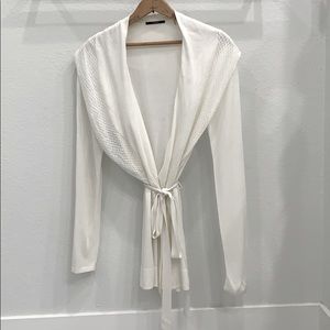 Whit Tahari belted cardigan with lace trim